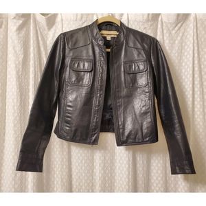 DKNY City cropped vintage leather jacket